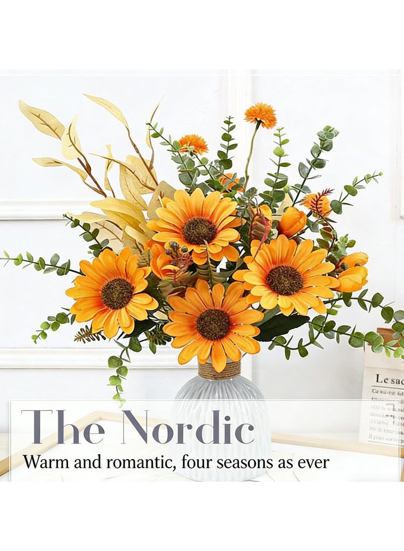 JAYATO Fake flowers and realistic flowers as living room decorations for a luxurious style home decoration. Mediterranean floral arrangement with combined sunflowers and plastic vases. - Image 3